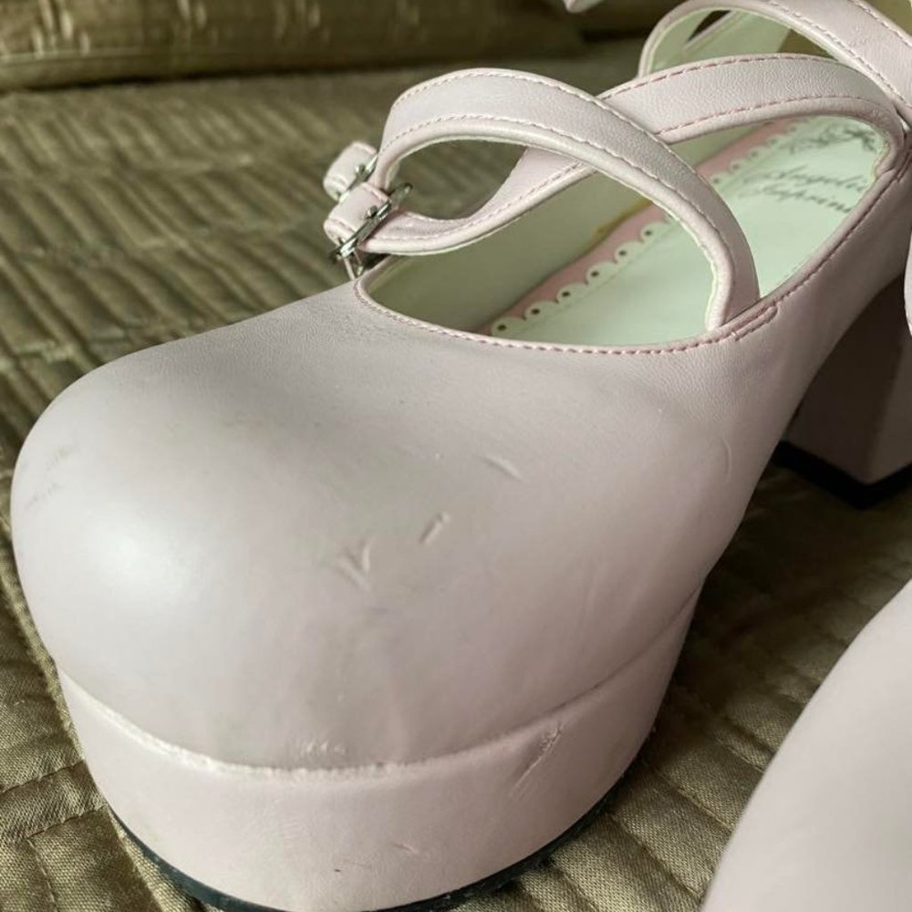 Kawaii Angelic Imprint Baby Pink Strappy Lolita Heels with Bow - Picture 6 of 7
